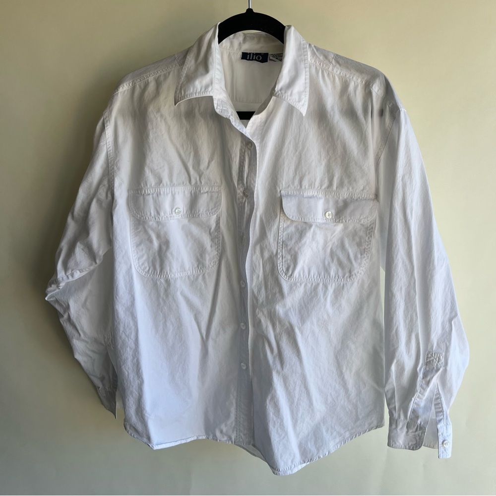 Ilio Cotton Button Up Shirt White Sz Med Women’s Collared Long Sleeve EUC